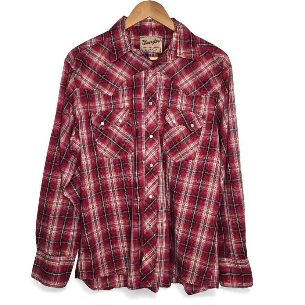 Wrangler Pearl Snap Button Up Shirt Western Plaid Cowboy Ranch Lightweight XL